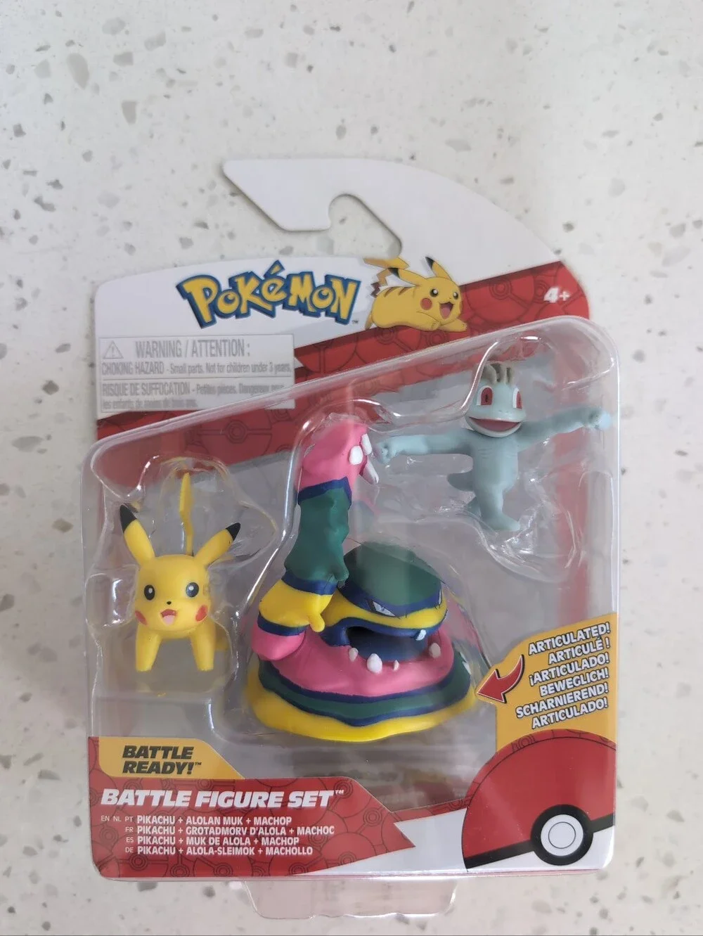 Pokemon Battle Figure Set – Pikachu, Machop & Alolan Muk (Pink/Yellow/Blue)